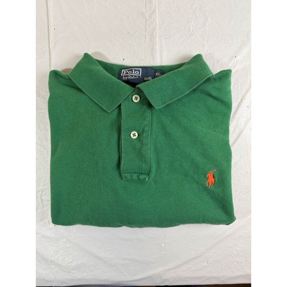 Men's Short Sleeve Polo‎ Ralph Lauren Green with Orange Pony Size XL